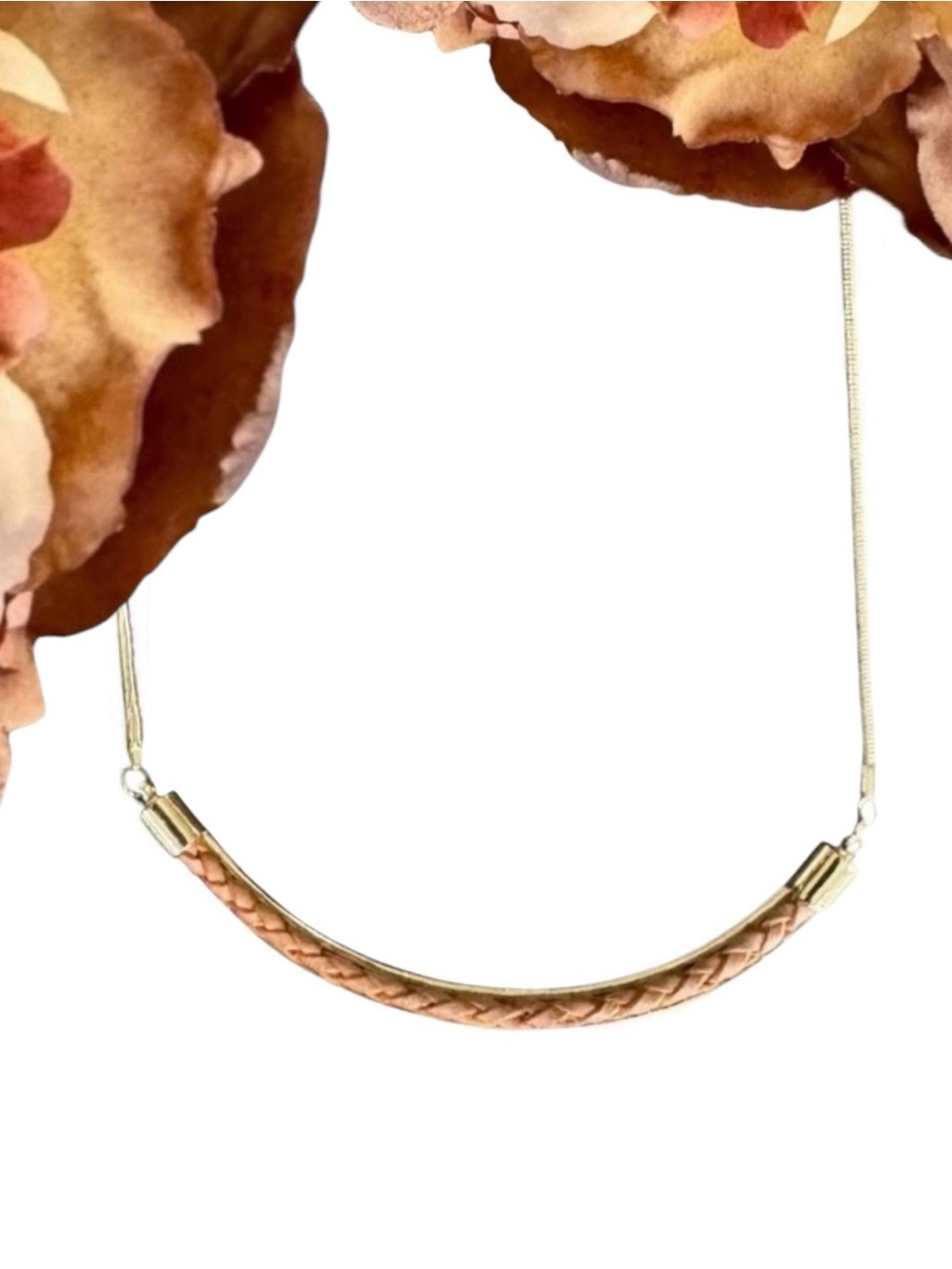 Vintage Avon Inlaid Leather Braided Collar Necklace Gold Snake Chain Choker